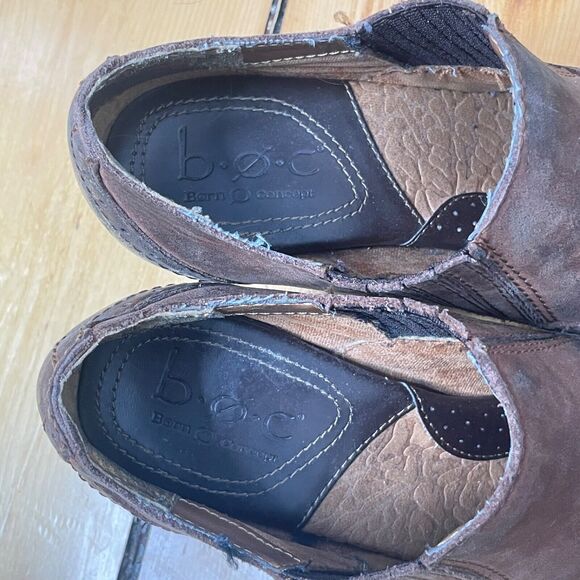 Y2K BOC Brown Leather Mule Booties Sz 6 Boho Witchy Clogs Round Toe Chunky Heel - Picture 7 of 11